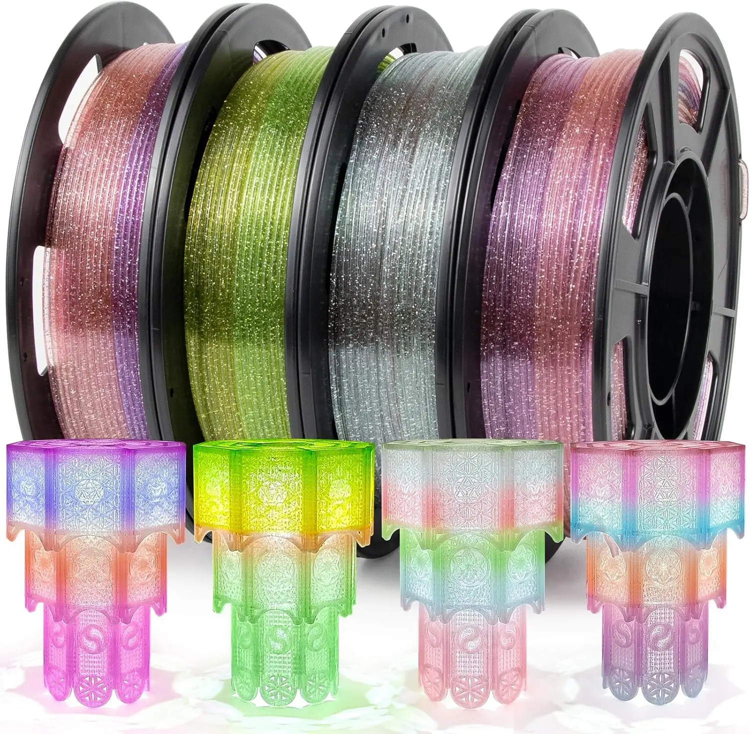 

Clear PETG Filament 1.75mm, Transparent Glitter 3D Printer Filament Bundle, Vivid Rainbow PETG, Dimensional Accuracy ±0.02mm