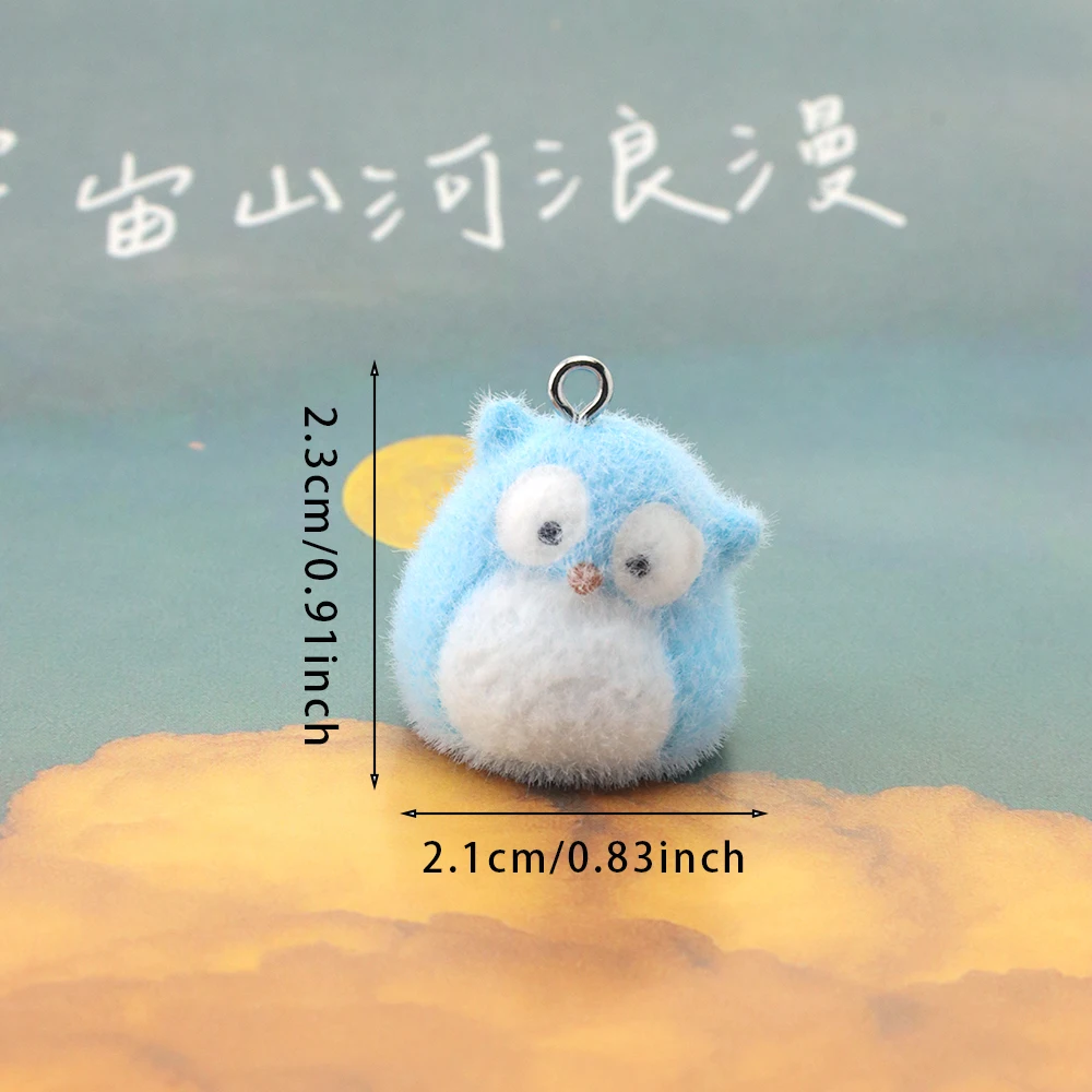 18pcs 3D Flocking Resin Owl Charms Cute Cartoon Animal Pendants for Necklace Earrings Keychain Making DIY Jewelry Accessories