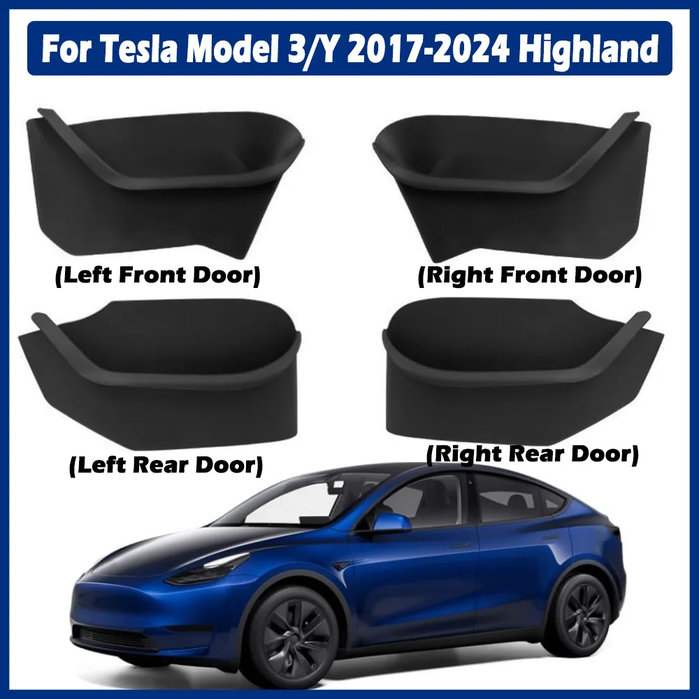 Door Side Storage Box for Tesla Model 3/Y 2017-2024 Highland, TPE Waterproof Front and Rear Door Tray Organizer Accessories