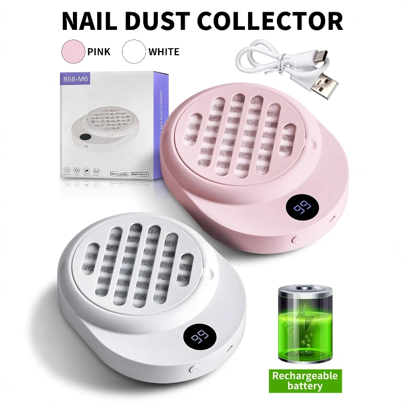 Mini aspirateur à ongles alimenté par batterie, moteur sans balais, fonctionnement silencieux, filtre anti-poussière pour le meulage et le retrait des ongles