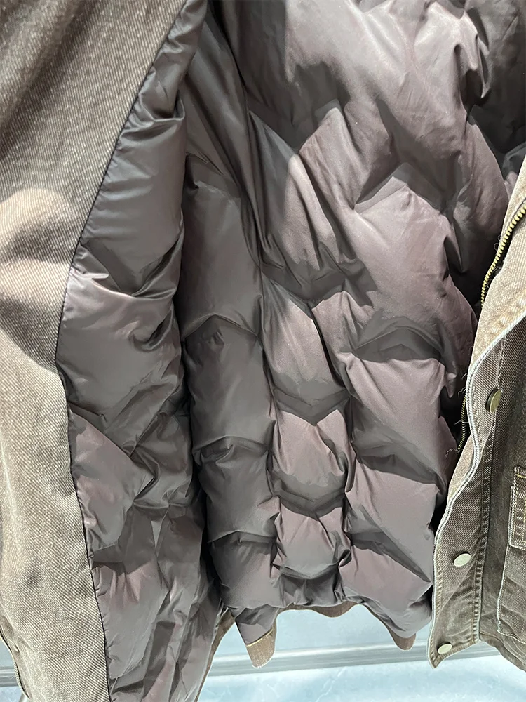 2025秋冬 レディース 本物の羊毛襟 天然グースダウンコート デニムジャケット アウター 高級婦人服ジャケット