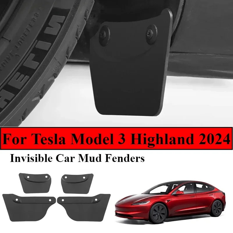 Invisible Car Mud Fenders For Tesla Model 3 Highland 2024 Rear Wheel Mud Flaps Mudguards Splash Guards New Model3+ Accessories