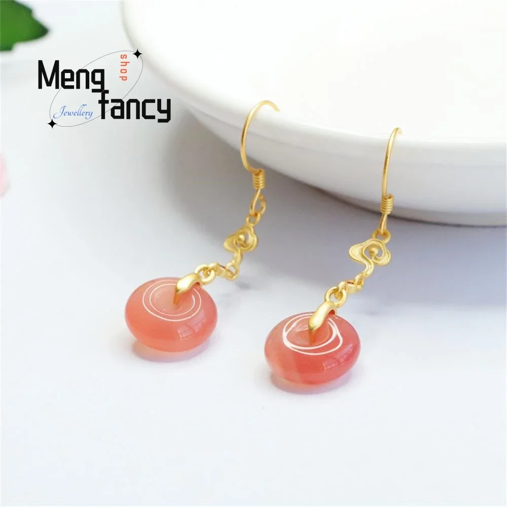 

S925 Silver Natural Salt Source Agate Peace Button Earrings Elegant High-grade Luxury Fine Jewelry Sexy Young Girls Holiday Gift