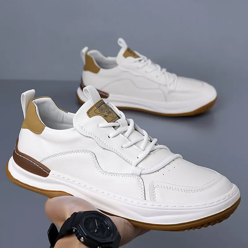 

New Men Shoes Genuine Leather Casual Shoes Flat Skate Sport Shoes Fashion Cow Leather Lace-up Sneaker