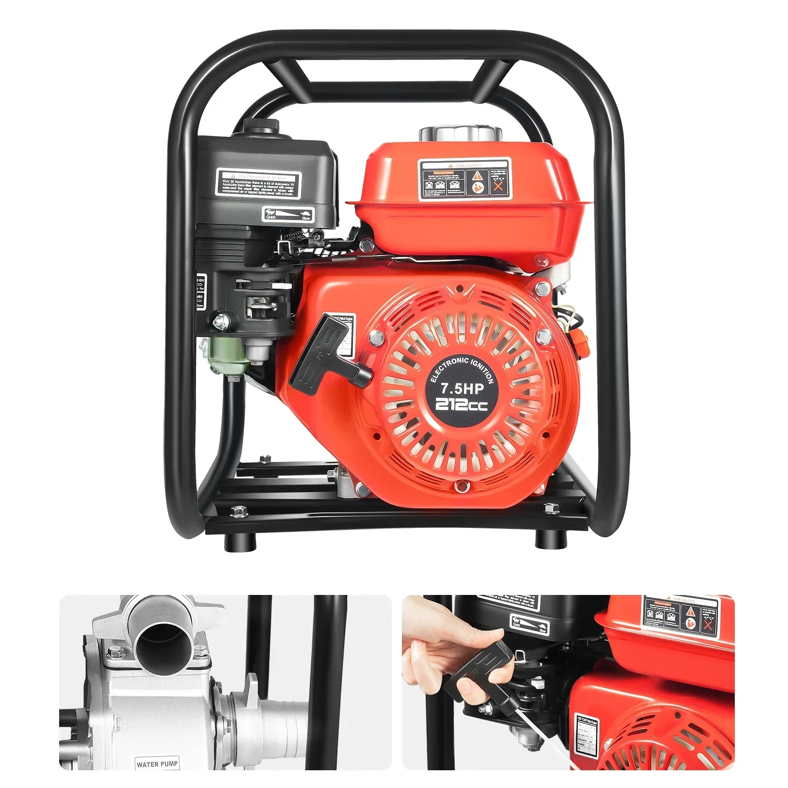 

Gasoline Engine Water Pump, 2" 4 Stroke Gas Powered Trash Water Transfer Pump, 7.5HP 212CC Garden Farm Irrigation Petrol Pump