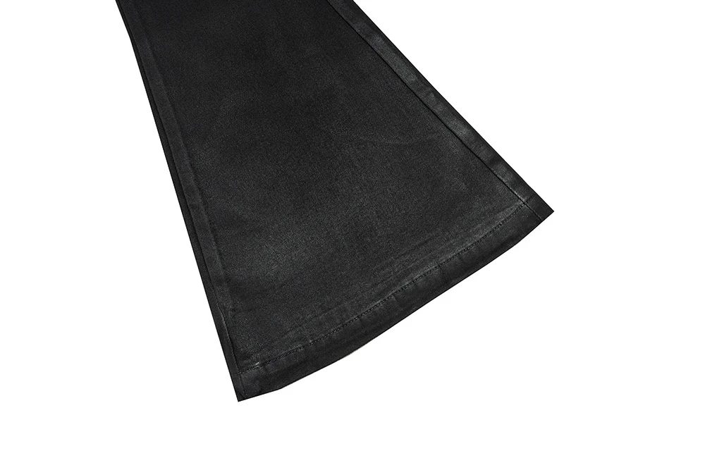 High Street Brush Wax Coated Elastic Flared Jeans for Men Straight Black Washed Vintage Baggy Denim Trousers Oversized Boot Cut