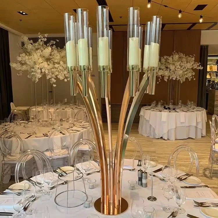 1/2/4Pcs 110cm 8-Arm Metal Candelabra | Acrylic Candle Holders – Wedding Centerpieces & Flower Stand for Home Party