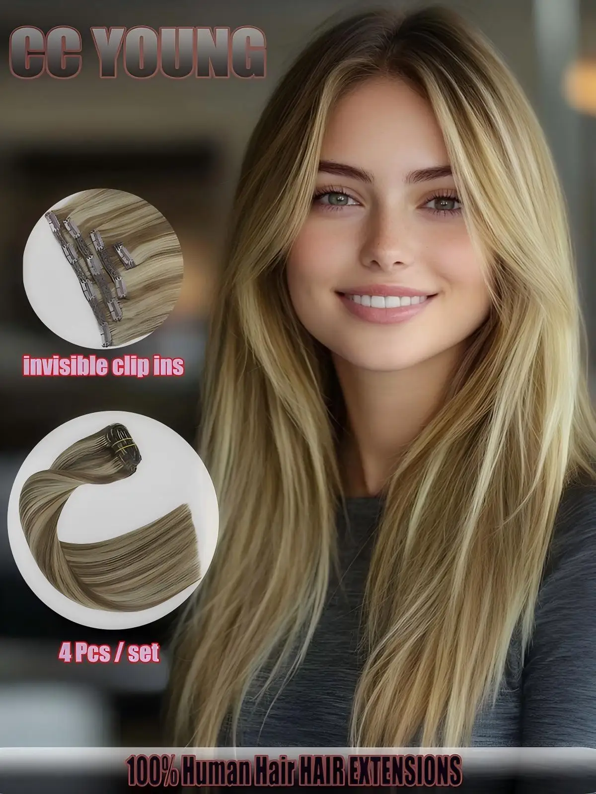 Highlight  Invisible Clip In Hair Extensions Real Human Hair Lace Weft Clip ins Hairpieces for Women Add Hair Length And Volume