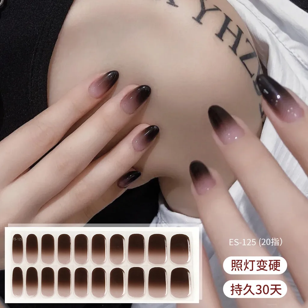

20Tips Semi-cured Gel Nail Sticker UV Lamp Needed Full Cover Nail Gel Polish Wraps Manicure on Nails Decal UV Gel【ES101-200】