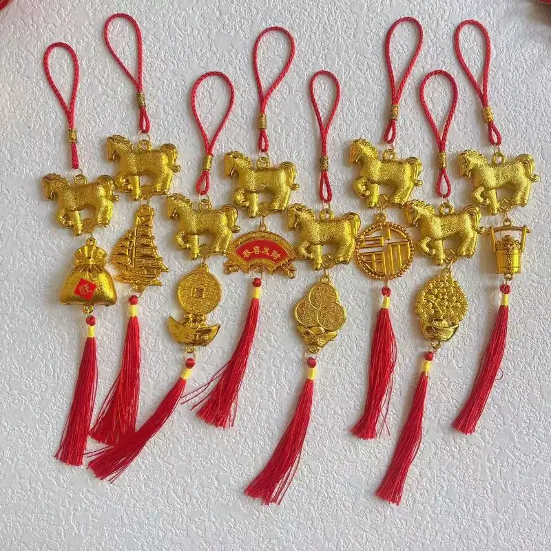 1/8 قطعة في الهواء الطلق هووسورمينغ النباتات الخضراء بوعاء قلادة صغيرة 2026 سنة الحصان الجدار الشنق حلية السنة الجديدة محظوظ ديكور