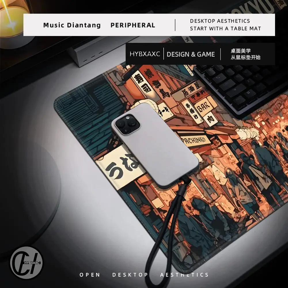 Japanese Street Gaming Mouse Pad Large office Desk Mat Anime Pads for Extended Keyboard pad with Non-Slip Base