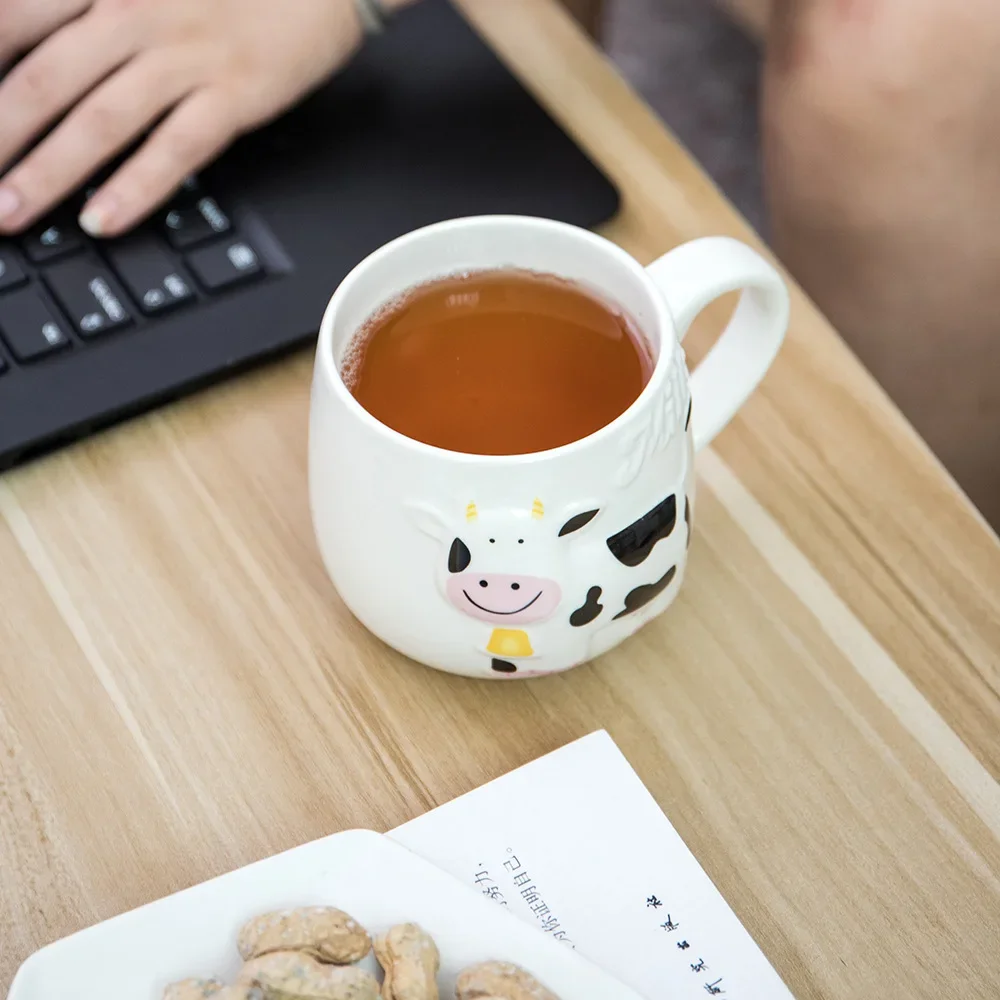 Cute Animals Cow Mug Coffee Cups with Handle Teacup Juice Milk Tea Bottle 3D Animal Mug Ceramic Mug Gift for Girlfriend Kids