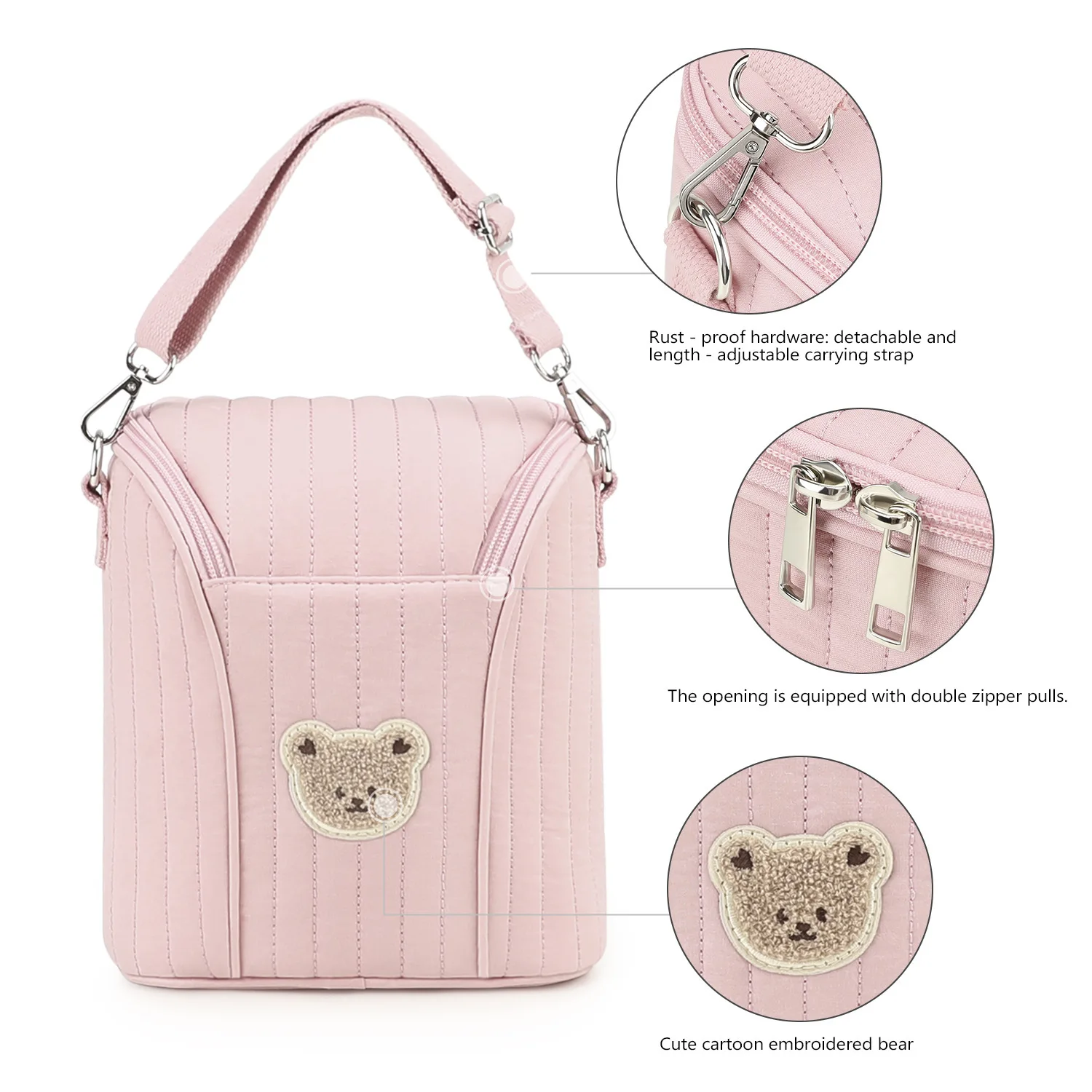 Large Capacity Insulated Bottle Storage Bag Bear Style Breast Milk Cooler Bag Portable Breast Pump Bag Stroller Hanging