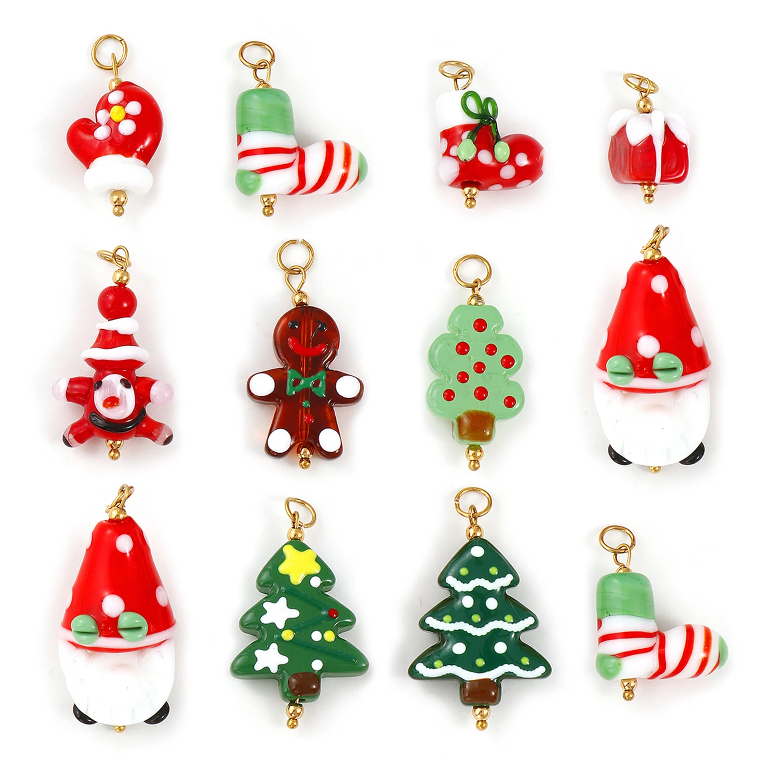 1 Pc 304 Stainless Steel & Resin Christmas Charms Christmas Tree Stocking Glove Santa Claus Pendants For Keychains Necklace DIY