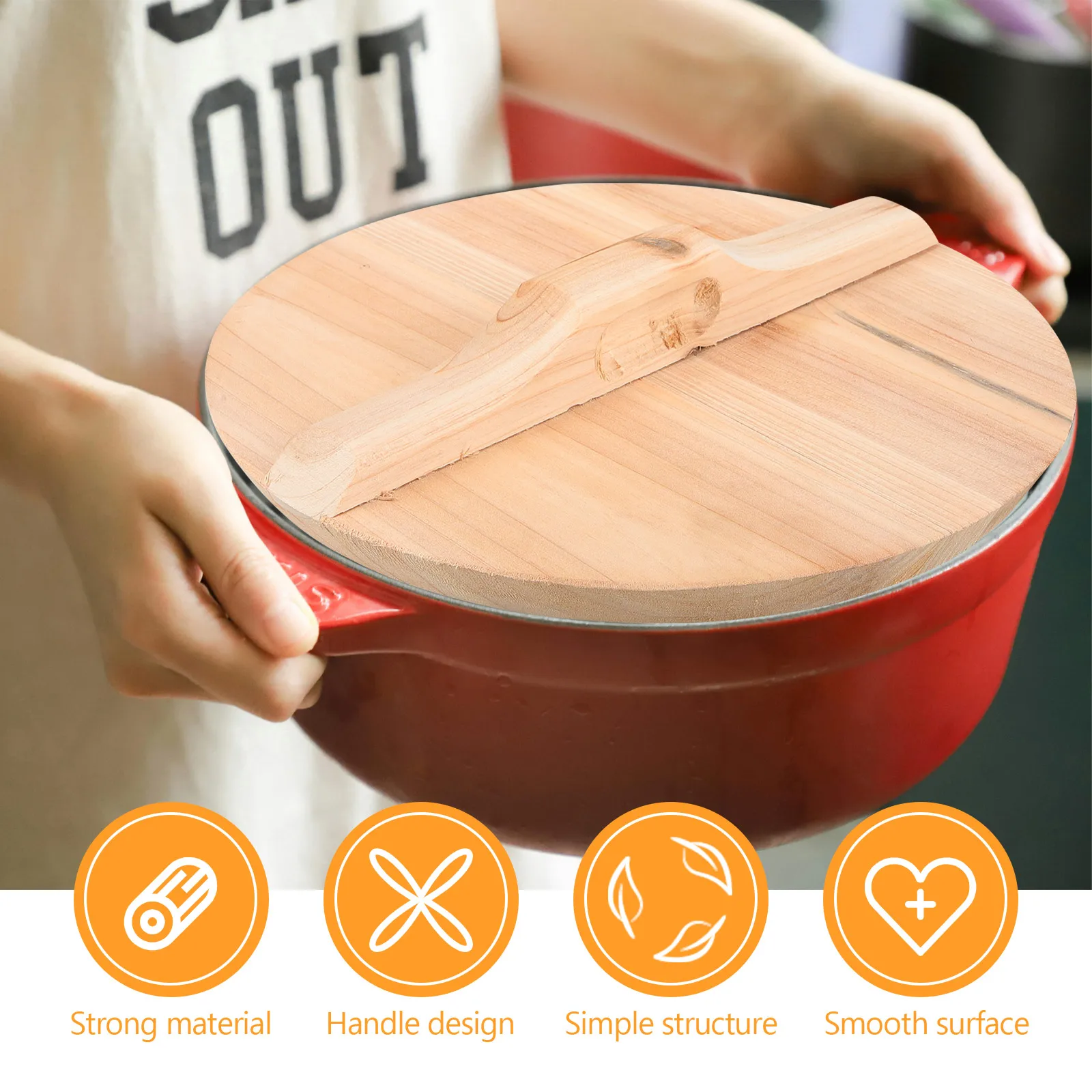 

Wooden Pot Lid Natural Texture Lightweight Wok Lid Anti-Scalding Cooking Tool Kitchen Cover Wooden Wok Cover Cooking Tool