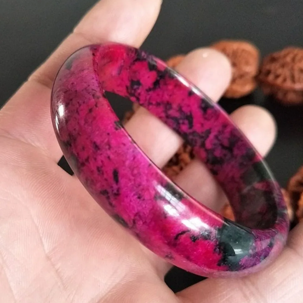 

Lucky Stone Natural Color Hand-carved Bangle Fashion Women's Jewelry Wide Strip Plum Jade Hand Ring Bracelet Gift Accessories