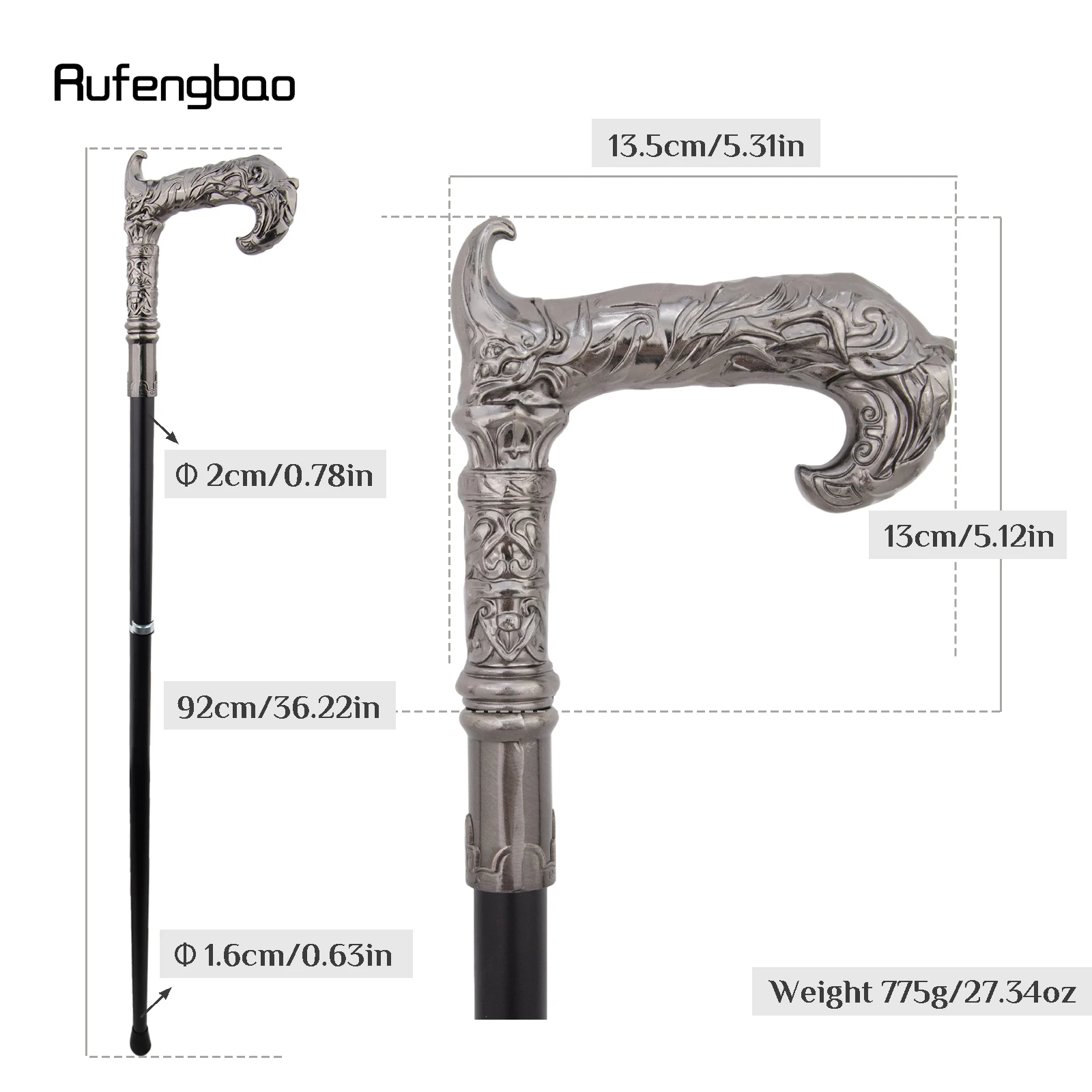 Silver Plum Blossom Flower Fashion Walking Stick Decorative Stick Cospaly Vintage Party Fashionable Walking Cane Crosier 92cm