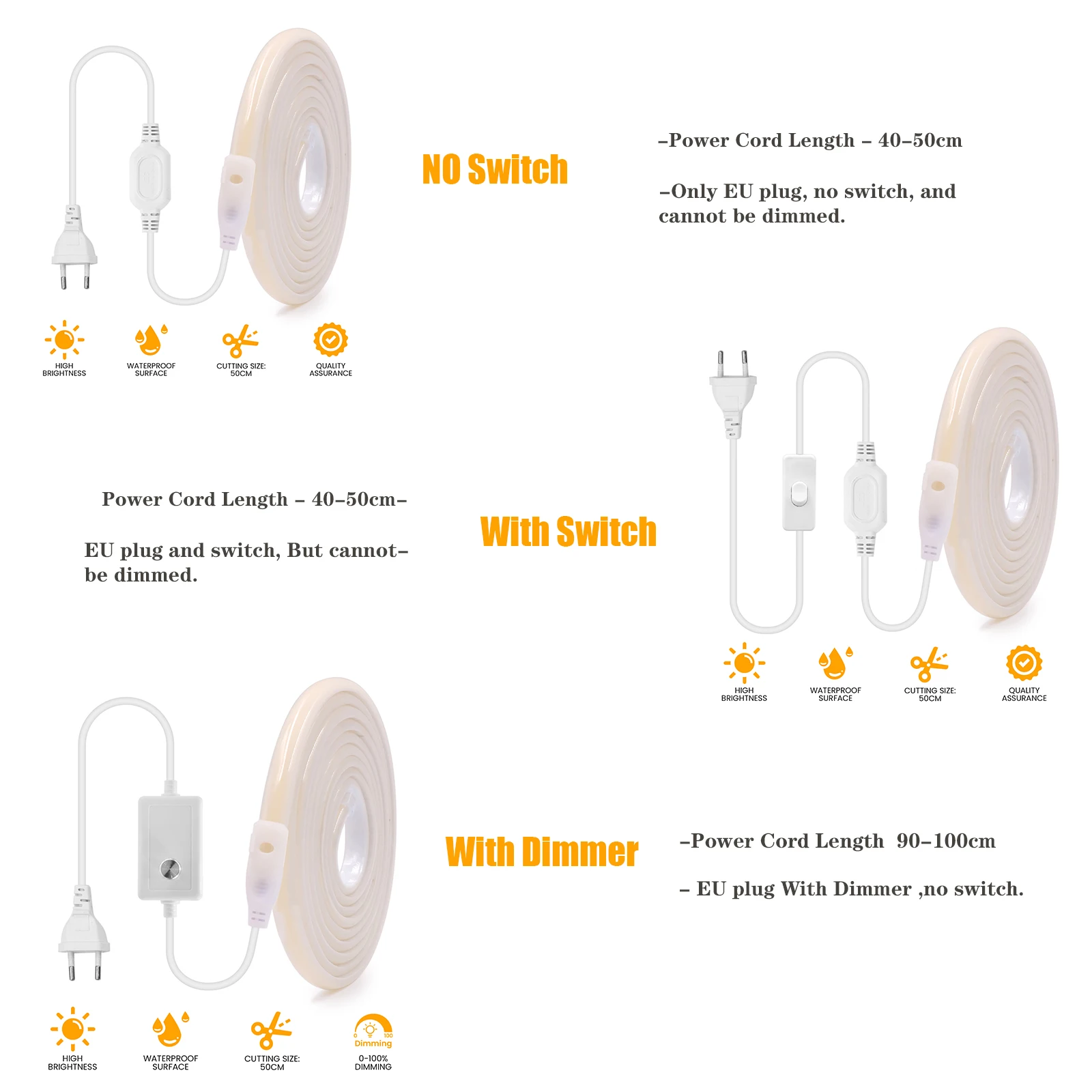 Super Bright Dimmable 220V COB LED Strip Light 288LEDs/m Flexible Outdoor Lamp RA90 Waterproof LED Tape Dimmer Switch Power Kit