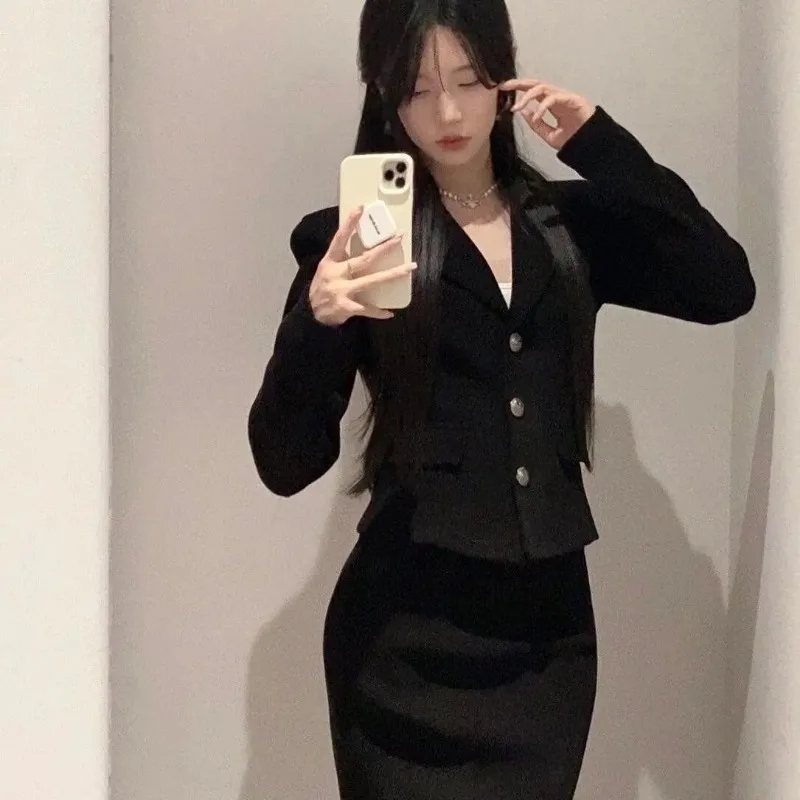Insozkdg giacca in velluto a coste stile fragranza piccola Set due pezzi donna autunno inverno gonna a vita alta giacca corta tendenza