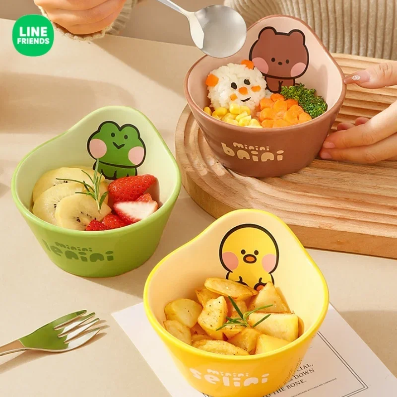 

LINE FRIENDS Anime Kawaii BININI Cartoon Ceramic Bowl LENINI Cute Household Children Rice Tableware Soup Bowl Housewarming Gift