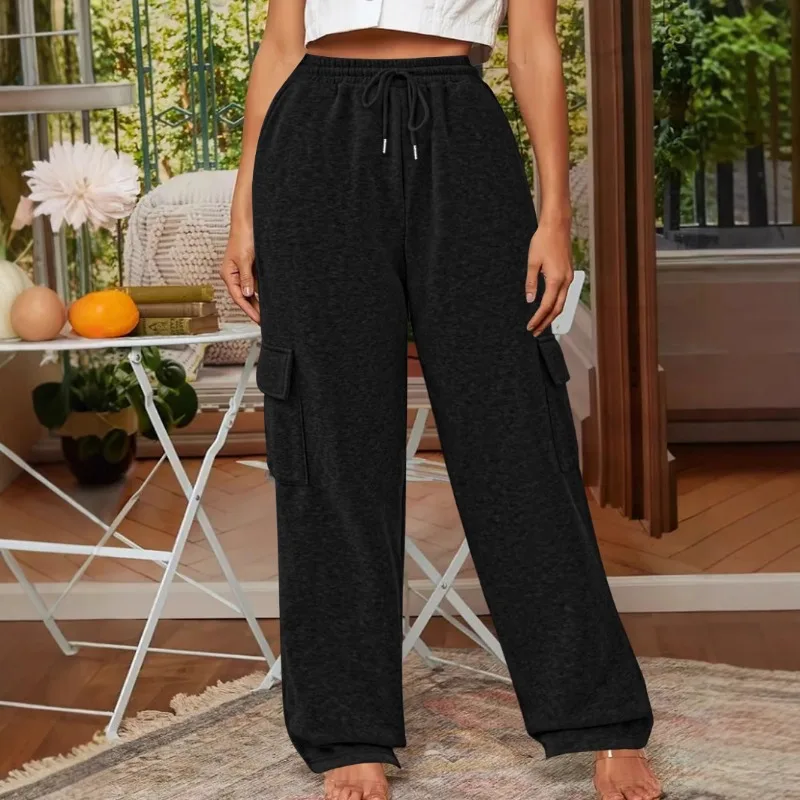 

2025 Spring and Autumn New Casual Loose Fashion Style Pocket Drawstring Women's Sanitary Pants