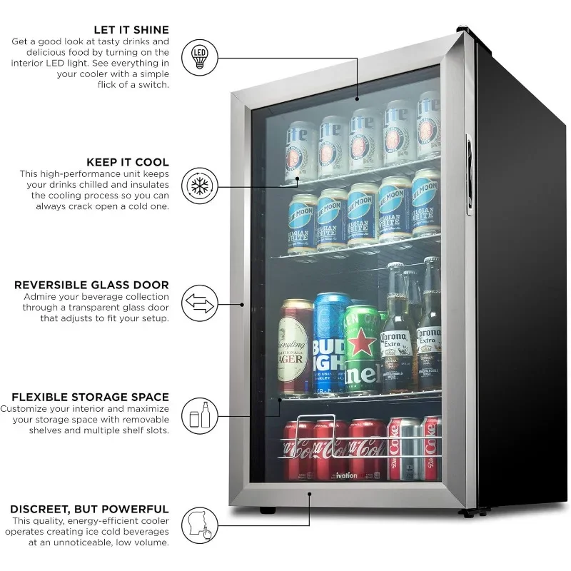 Ivation 126 Can Beverage Refrigerator | Freestanding Ultra Cool Mini Drink Fridge | Beer, Cocktails, Soda