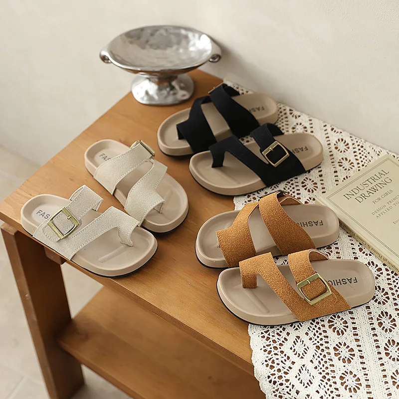 Summer Children Toe-Ring Roman Sandals Kids Retro Slippers Boys Girls Outdoor Slippers Non-Slip Flip-Flops Indoor Casual Shoe