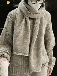 HanOrange 2024 Winter Vintage Simple Wool Coarse Ring Scarf Women Thickened Long Warm Knitted Scarf Off White/oatmeal