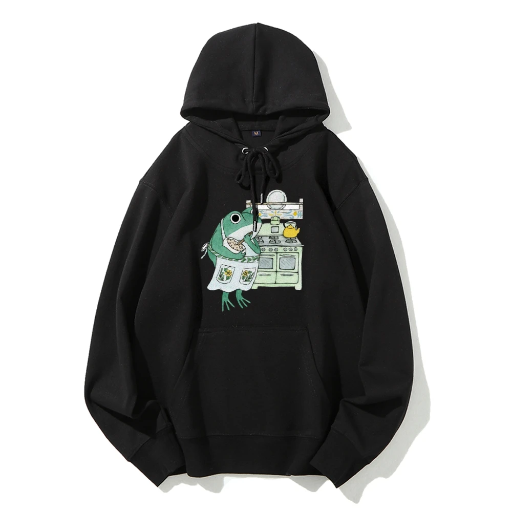 Cooking Frog Cute Funny Cartoon Frog Casual Hoodie Women’s Autumn Winter Spooky Season Graphic Sweatshirt Costumes Pullovers