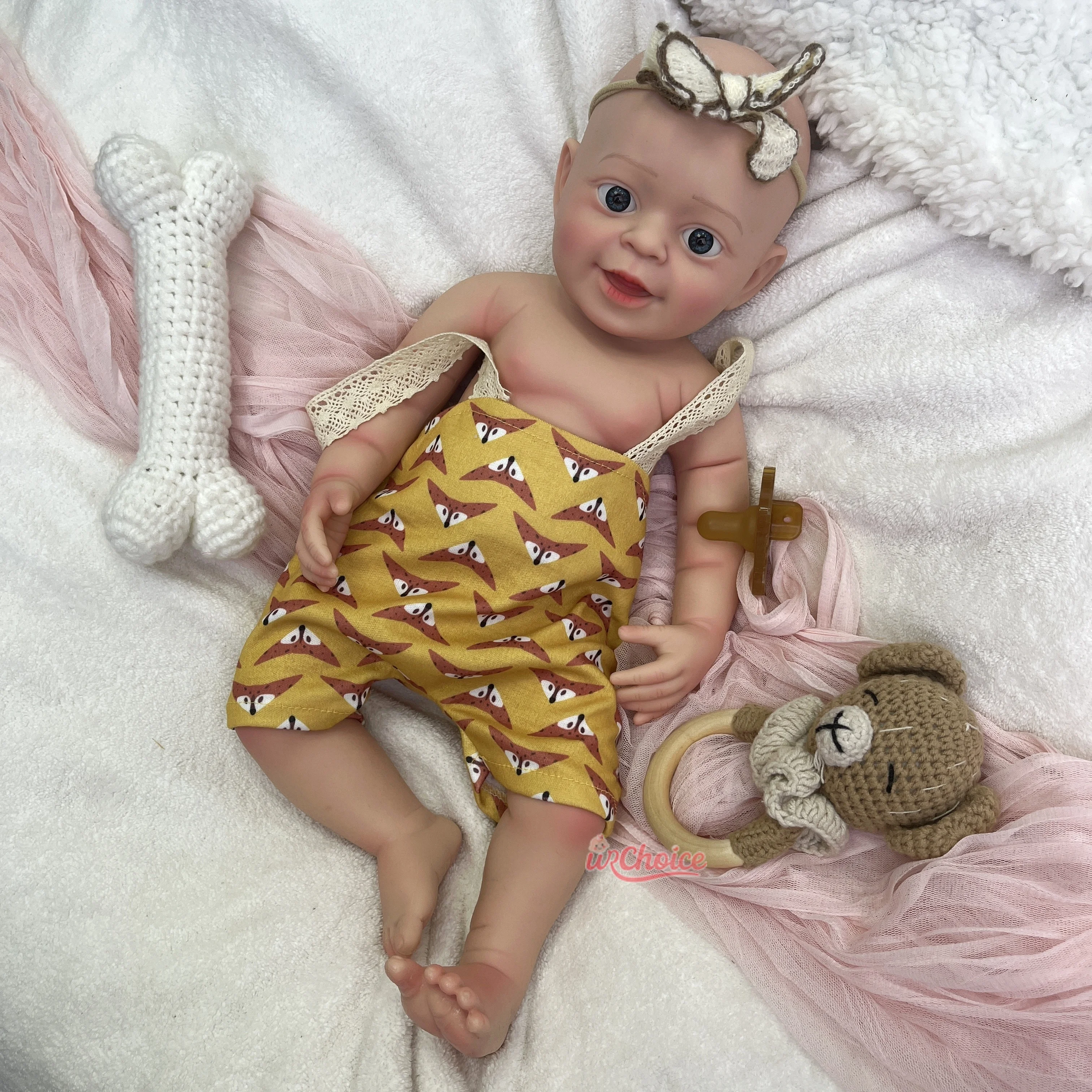 18" herboren baby volledige siliconen pop met fopspeen open mond en ogen kunstmatig kinderspeelgoed voor verjaardagscadeaus