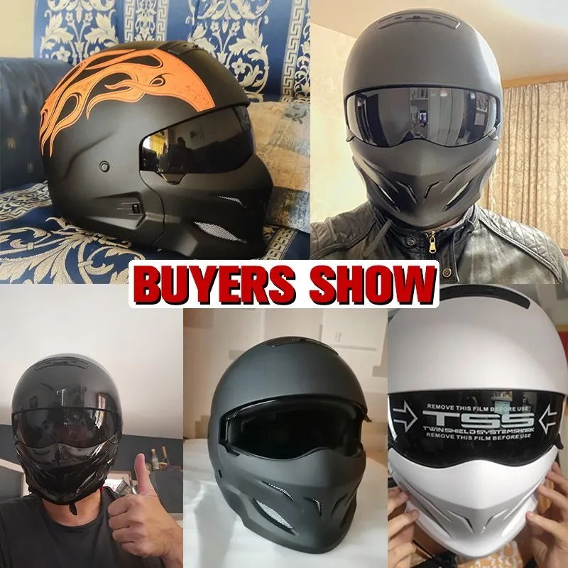 2023 Multi-purpose Combination Helmet Retro Helmet  Motorcycle Cascos Moto Locomotive Personality Half Predator Helmet