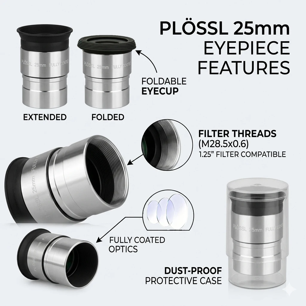 HD Plössl Okular für Astronomie-Teleskope, 1,25-Zoll-Schnittstelle, 4/10/20/25mm, verschiedene Größen erhältlich – Detail 4