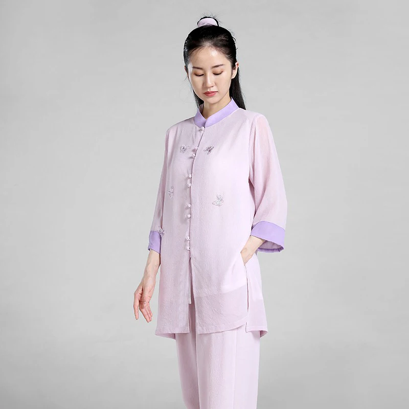 Women's Elegant Martial Arts Clothes Tai Chi Uniform Kung Fu Performance and Competition Costume Traditional Chinese Style pink