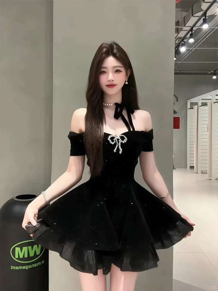 

Bla Puffy Skirt Dr Slimming High Waist Birthday Dr for Plump Women SYJ ujia French Sle A-Line ort Dr