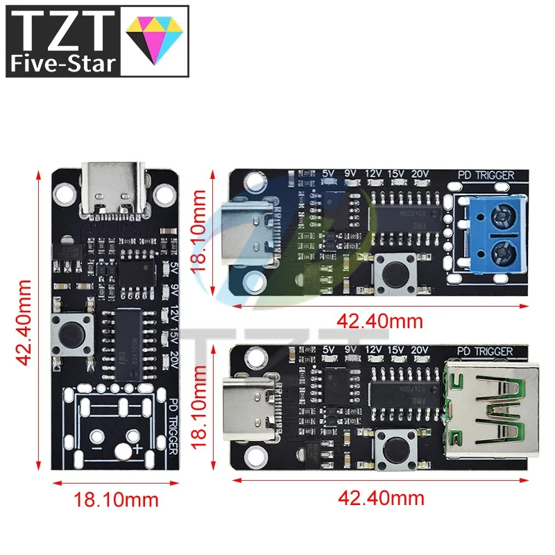 100W 5A USB-C Fast Charge Trigger Board Module PD/QC Decoy Board Fast Charge USB Type-c PD 2.0 3.0 Power Delivery Boost Module