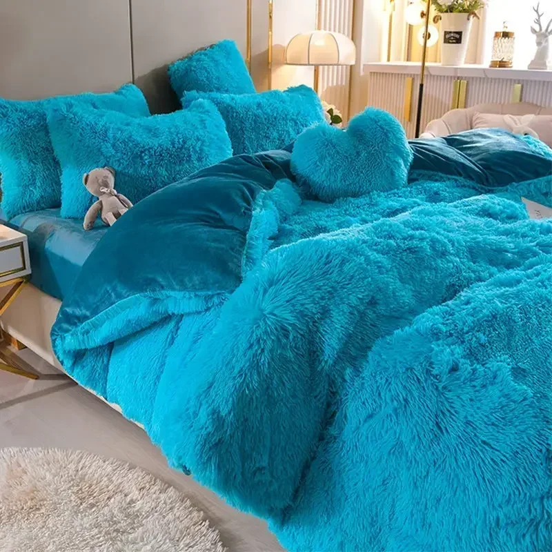 Duvet Cover One-Piece Student Dormitory Double-Sided Mink Fur Coral Fleece Flannel Double-Person Fleece Quilt Cover Winter