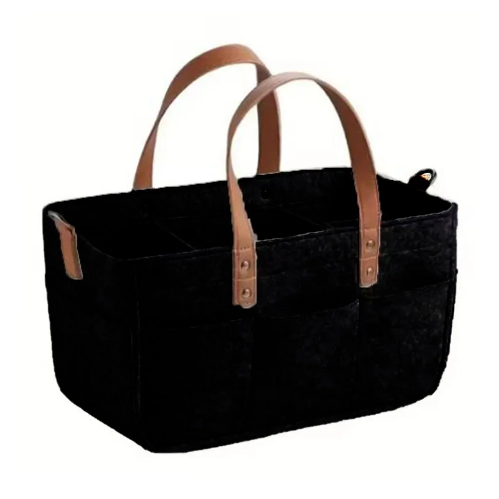 Simple Large Capacity Felt Diaper Storage Bag Portable Foldable Baby Felt Storage Basket with Handle Infant Diaper Bag Travel