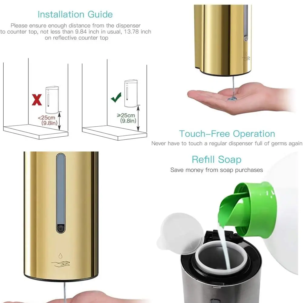 

Gold Stainless Steel Wall-Mounted Soap Dispenser, 700ml Capacity, Ideal for Kitchen & Bathroom (Color: Gold)