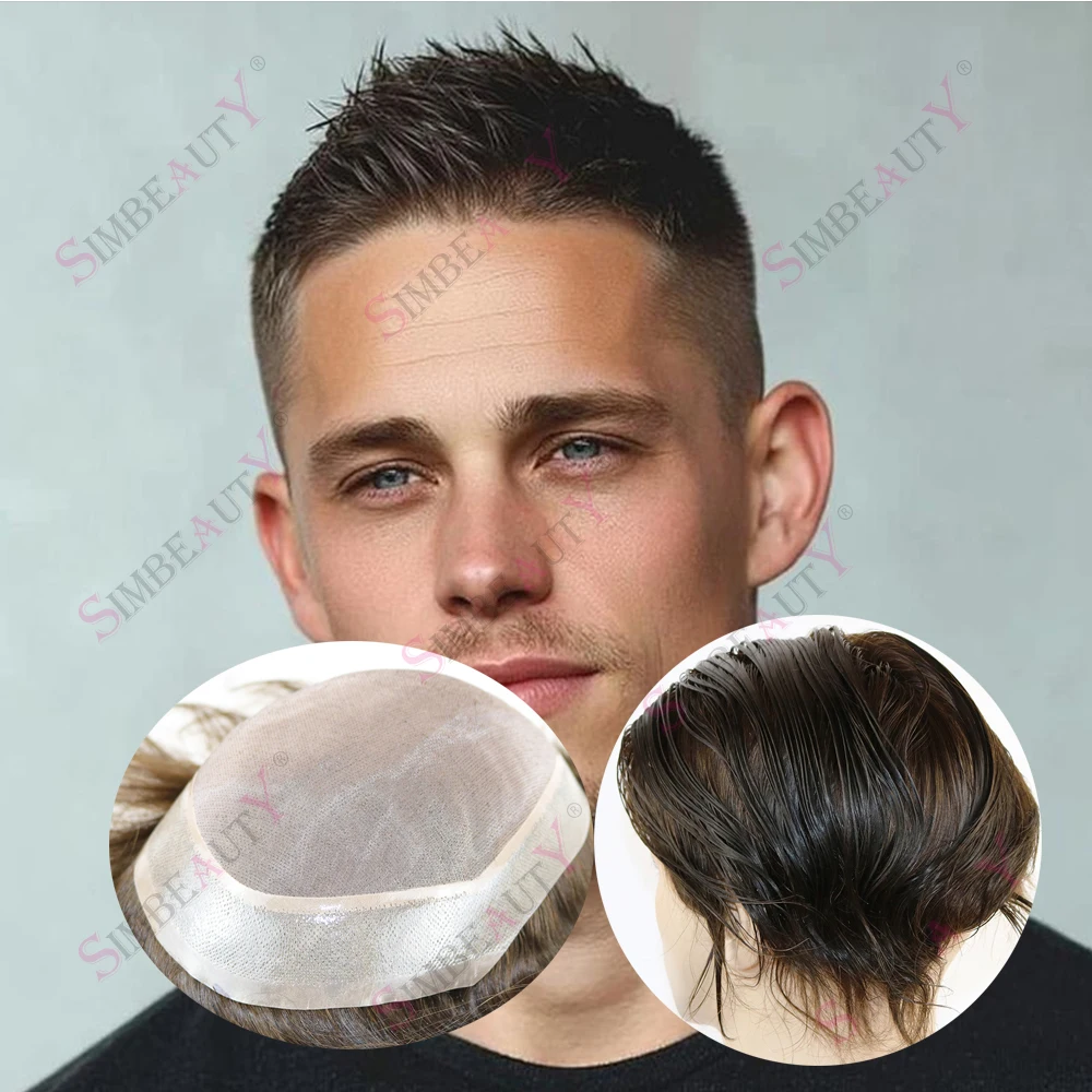 

Light Blonde Black #4 Durable Mono Mesh Swiss Lace PU Toupee Wig for Men Breathable Human Hair Prosthesis Male Capillary System
