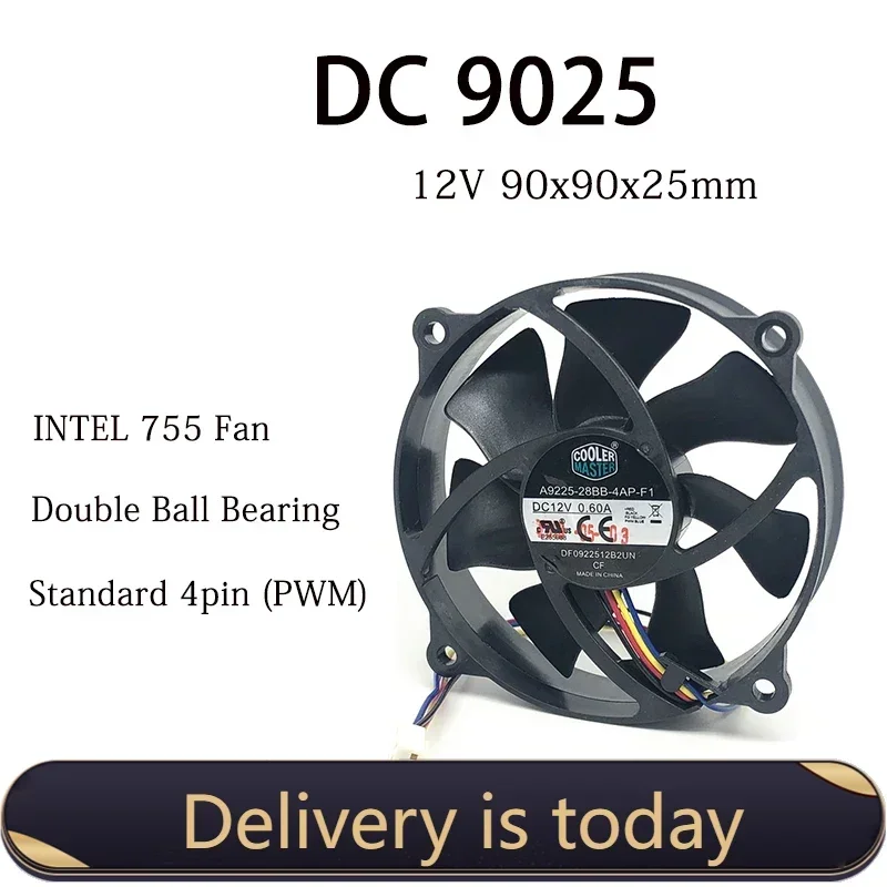 

Cooler Master 9025 90MM CPU Fan 90x90x25MM Circular Fan 72MM Hole Pitch For 775 CPU Cooling Fan 12V 0.6A With PWM 4PIN