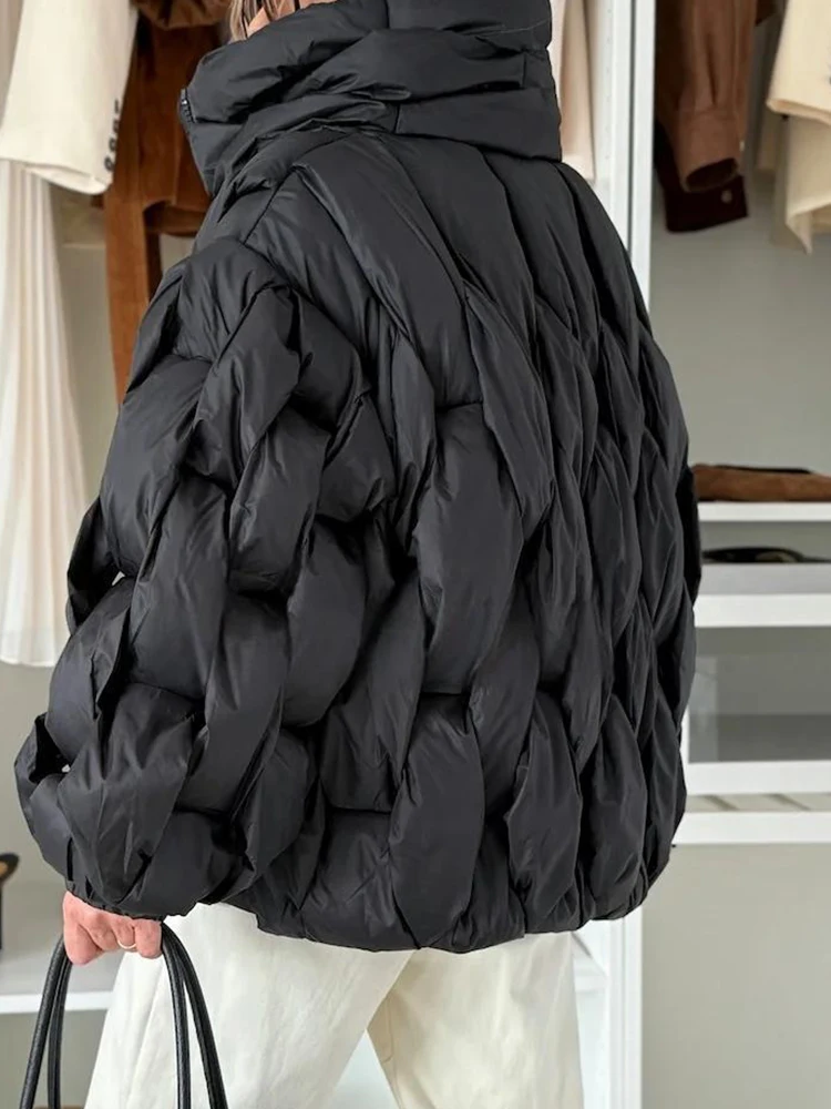 

Lady Leisure Long Sleeve Texture Outerwear Autumn Winter New Solid Color Cotton Coat Fashion Stand Collar Warm Commute Overcoat