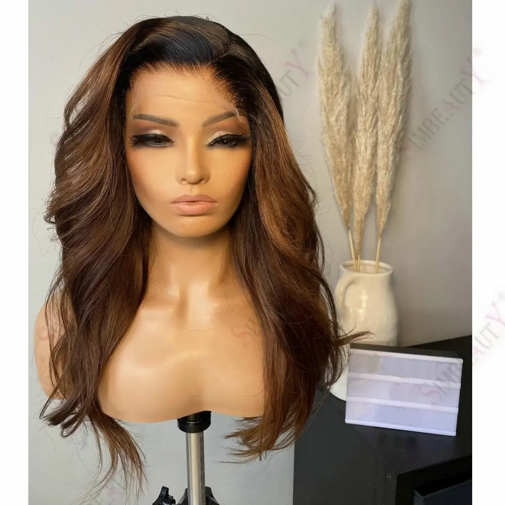 

Slightly Curly Remy Indian Full Lace Wig Human Hair Light Brown Blayage for Black Women Glueless Pre Plucked360Lace Frontal Wigs