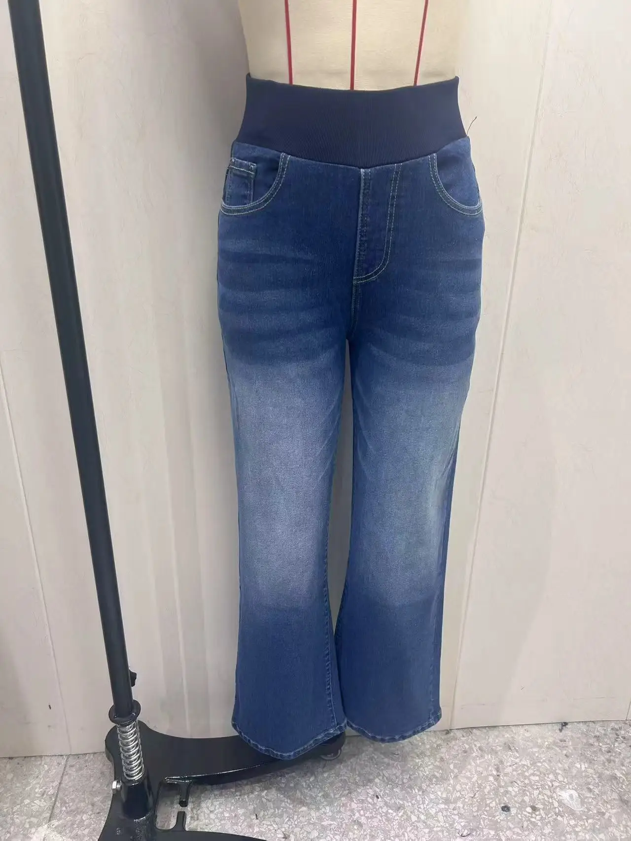 Damen-Jeans, neue elastische Taille, hoher Stretch, lockere Hose mit geradem Bein, trendige, bequeme, vielseitige, grenzüberschreitende Hose – Detail 9