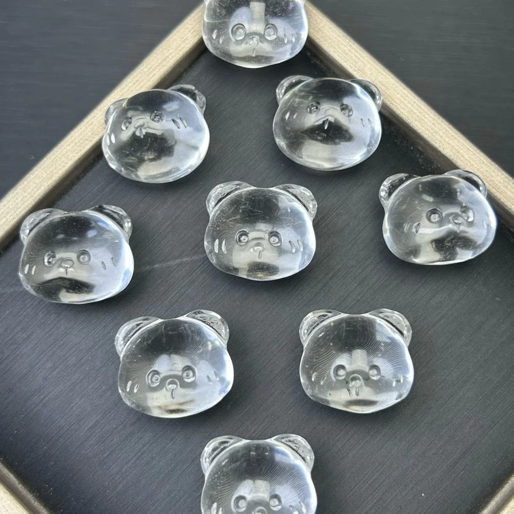 4PCS Natural Clear Quartz Bear Carving Pendant Crystal Carving Children Cute Jewelry Healing Holiday Gift 15MM