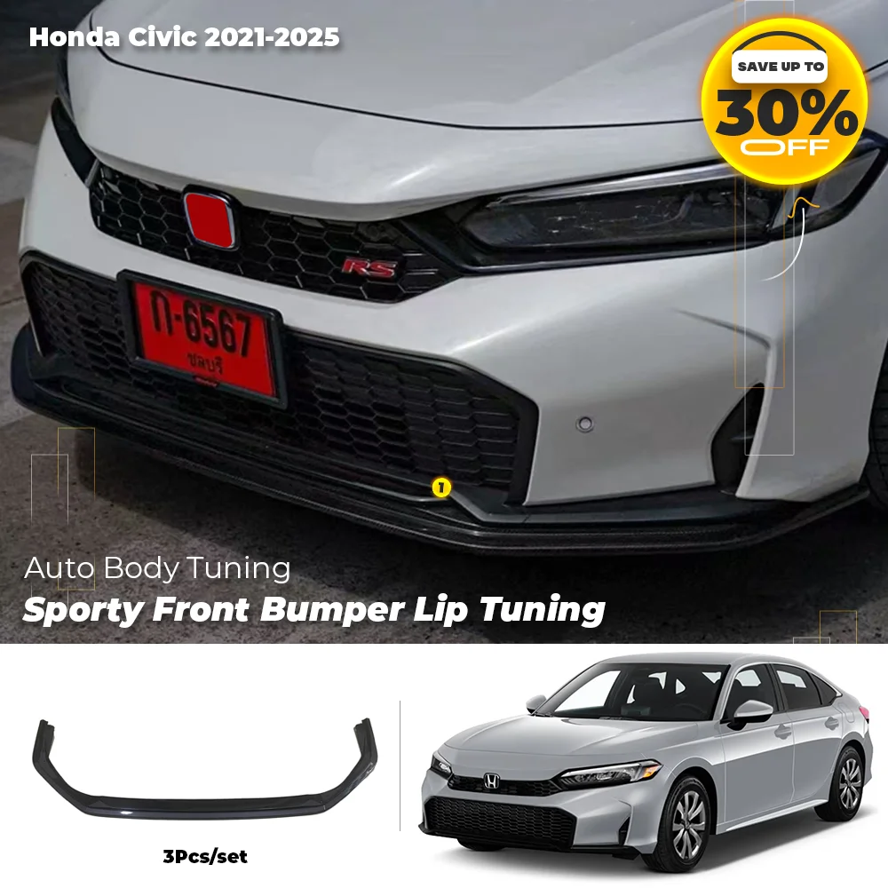 

Glossy Black Front Lip Spoiler & Front Bumper Lip Kit for Honda Civic 11th 2021-2025 - 3PCS/ SET Sporty Body Kits Accessories