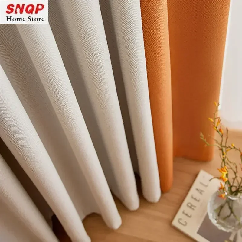 Chenille Splicing orange Luxury Curtain for Living Room Simple French Blackout Bedroom Fabric Wholesale Elegant Custom Window