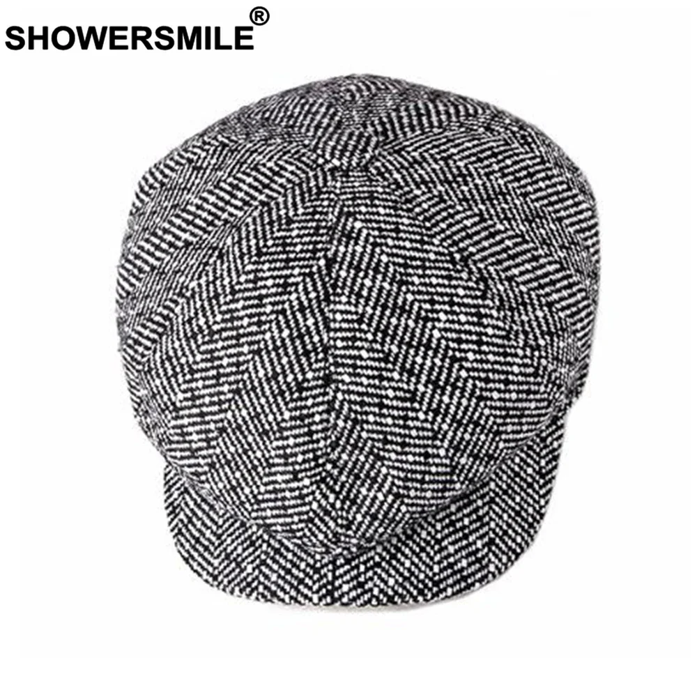 SHOWERSMILE-Casquette gavroche pour hommes et femmes, casquette Ascot en coton, casquette plate unisexe octogonale décontractée, style britannique pointu, noir et blanc