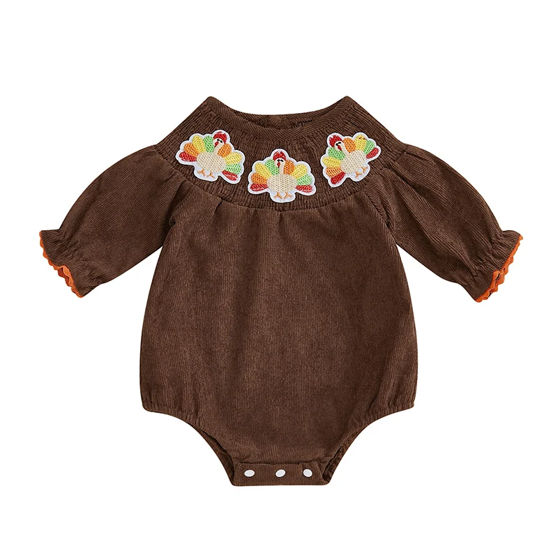 Baby Girls Thanksgiving Romper Turkey Pattern Long Sleeve Jumpsuits for Newborn Infant Toddler Fashion Clothes