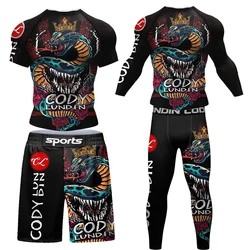 New Rashguard For Men Jiu Jitsu MMA T-shirt+Pant Set Brazilian Grappling Bjj Gi Boxing Rash Guard MMA Shorts Boxeo Fight Jerseys