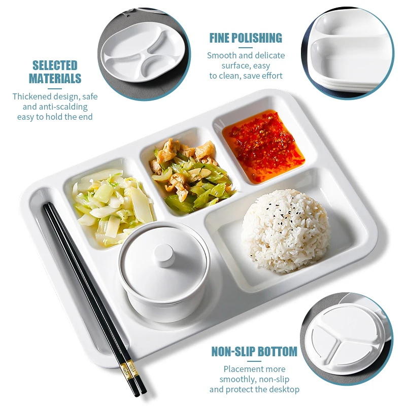 Food Dinner Plates Divided Dinner Tray Lunch Container Food Plate for School Canteen 3/4/7 Section Kitchen Compartment Plate